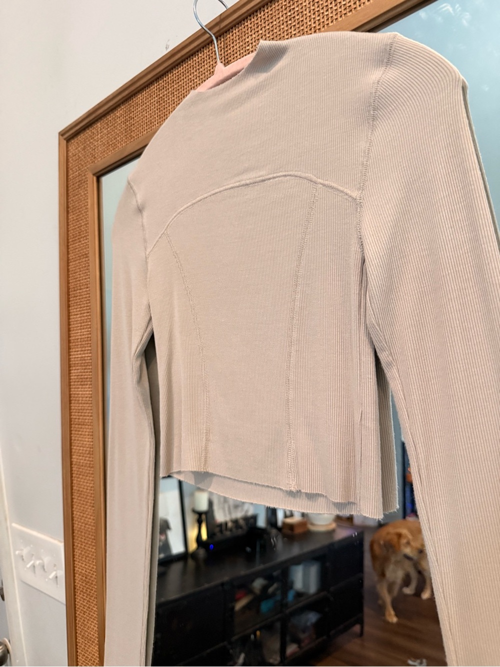 Joah Brown Stitch Mock Neck Long Sleeve Top Dune Flex Rib XS/S - Picture 7 of 10